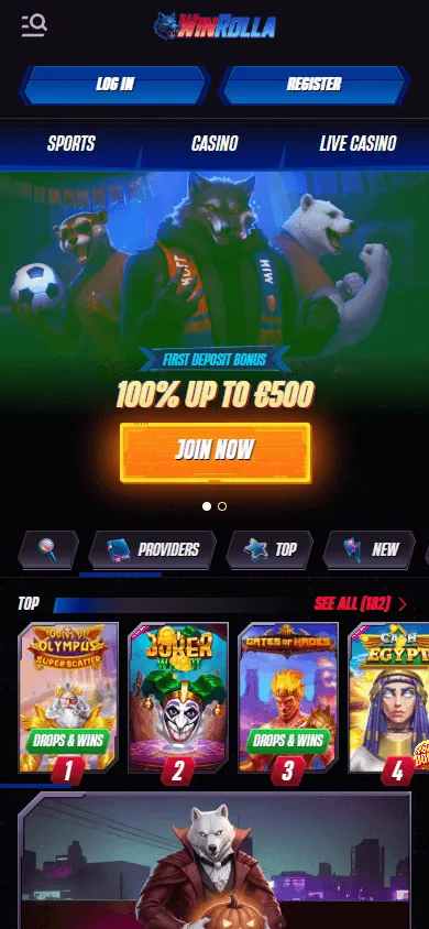 Winrolla Casino mobile browser home experience on a phone